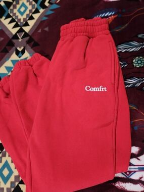 Womens Comfrt Red Fleece Jogger Pants